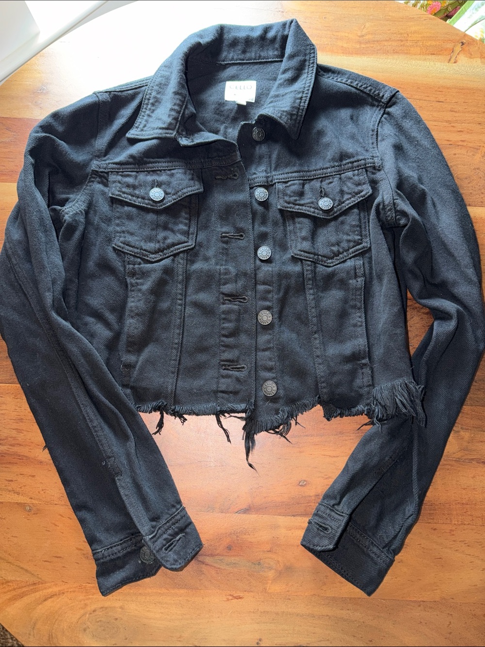 Cello Black Cropped Frayed Denim Jacket